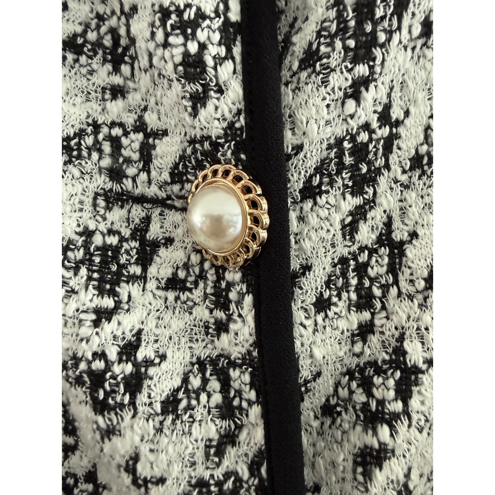 Shein Houndstooth Tweed Vest Black White Pearl Button Sleeveless Knit Top Large - Picture 3 of 4